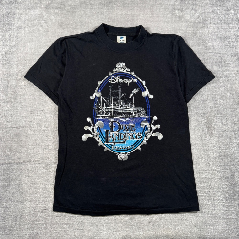 Disney Dixie Landings Resort Shirt Mens Medium Black Vintage 90s Steamboat USA